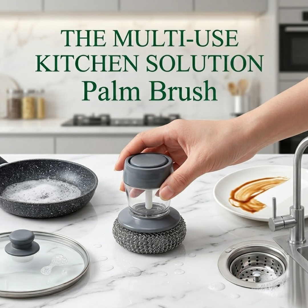 Multi-Functional Soap Dispensing Palm Brush | Effortless Kitchen Cleaning