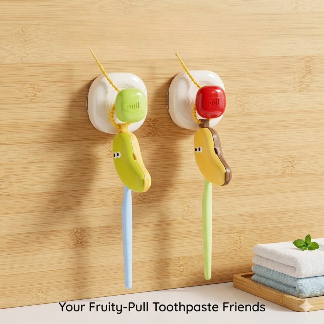 Fruity-Pull 2-in-1 Portable Toothbrush & Toothpaste Travel Case | Cute, Hygienic & Leak-Proof