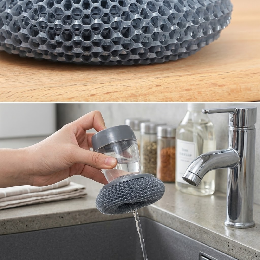 Multi-Functional Soap Dispensing Palm Brush | Effortless Kitchen Cleaning